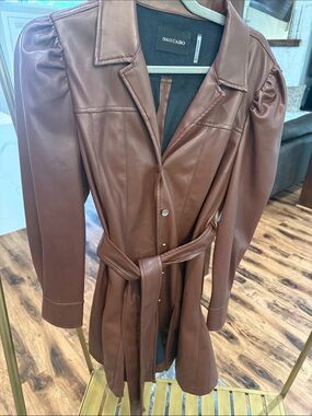 Dolce Cabo Brown Faux Leather Belted Dress